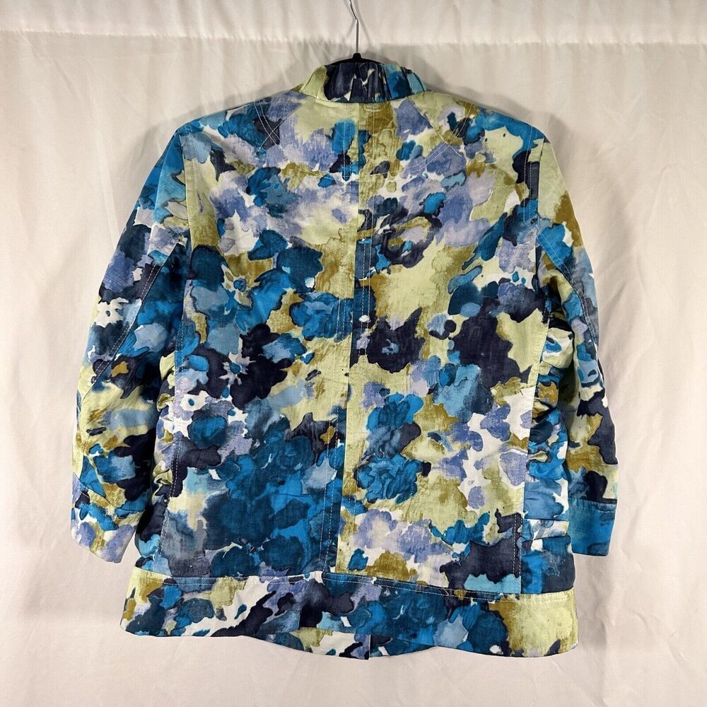 Coldwater Creek Jacket Women's 12 Blue Floral Linen Blend Button Up - Picture 7 of 9